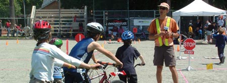 Martin leading a kid's cycling safety class